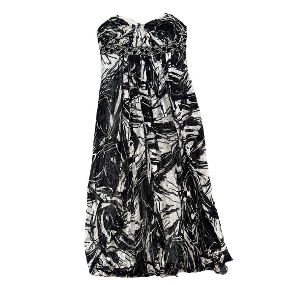 BCBGMaxAzria Maxi Dress Evening Gown Black White Strapless Silk Beaded Size 4P - Picture 3 of 15
